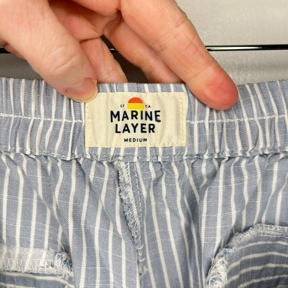Marine Layer Women Pants Medium Blue White Tencel Stripe Pull On Pockets Stretch - Picture 3 of 16